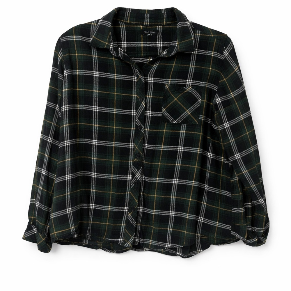 Well Worn Black and Green Plaid Shirt